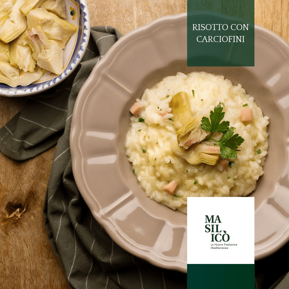 Risotto con carciofini sott’olio e prosciutto cotto